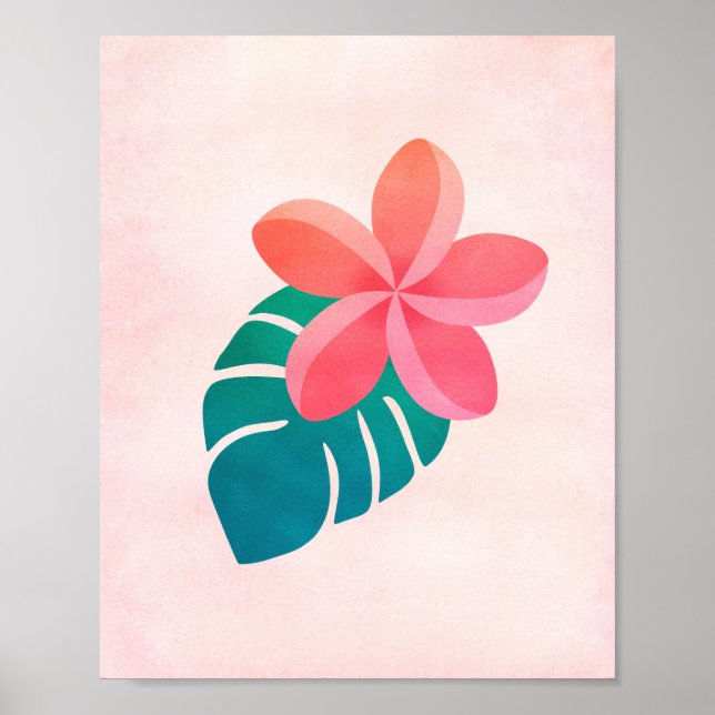 Plumeria Floral Tropical Leaves Watercolor Art Poster (Front)