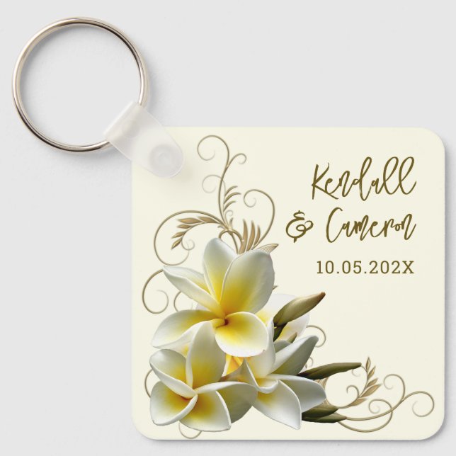 Plumeria Flourish Wedding Favour Keychain (Front)