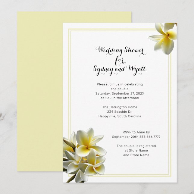 Plumeria Flower Yellow Wedding Shower Invitation (Front/Back)