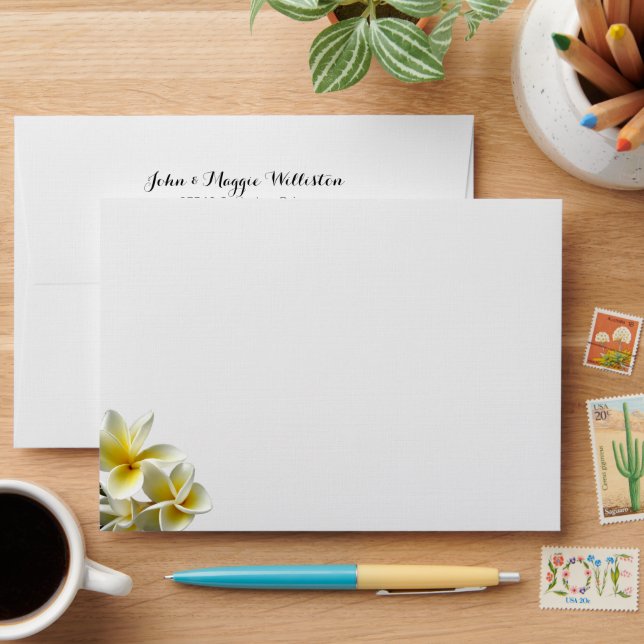 Plumeria Flowers Flourish Flap Address Envelope (Desk)
