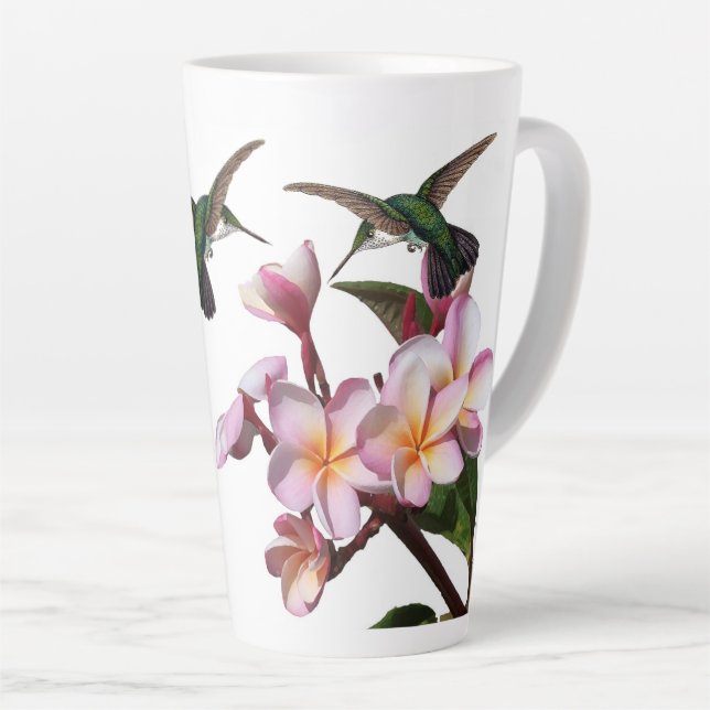 Plumeria Flowers Hummingbird Bird Latte Mug (Right Angle)