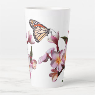 Plumeria Flowers Monarch Butterfly Latte Mug