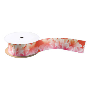 Plumeria Flowers Ribbon Pink n Orange Satin Ribbon