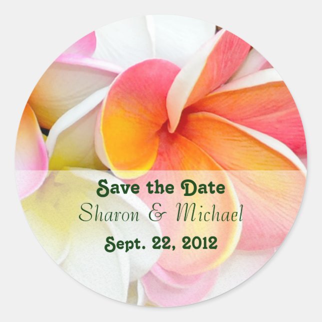 Plumeria Flowers Wedding Classic Round Sticker (Front)