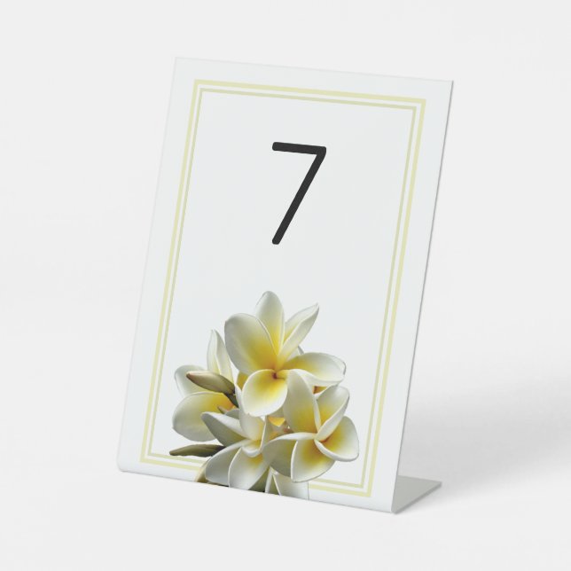 Plumeria Flowers Wedding Standing Table Number Pedestal Sign (Front)