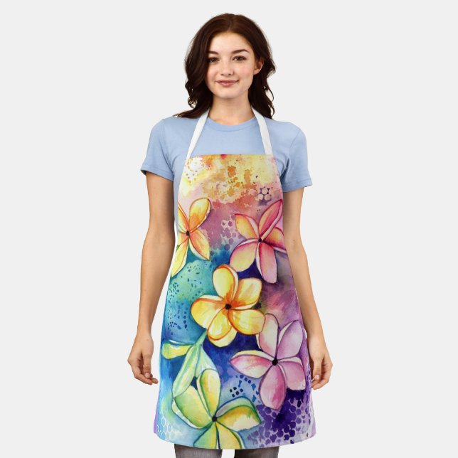 Plumeria Frangipani Aloha Flowers Kitchen Apron (Worn)