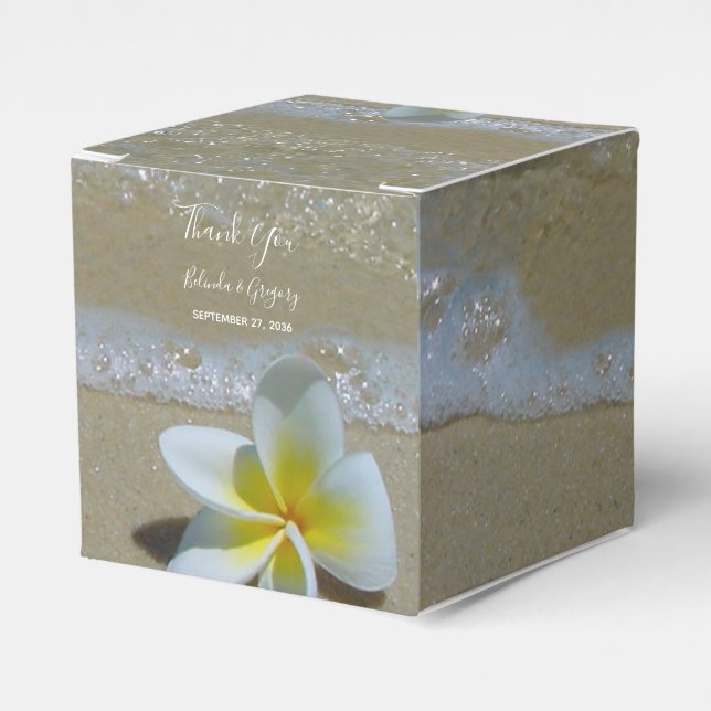 Plumeria Frangipani On Sand Wedding  Favour Box (Front Side)