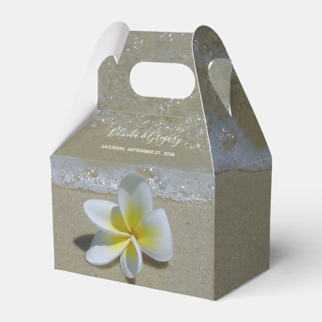 Plumeria Frangipani On Sand Wedding Favour Box (Front Side)
