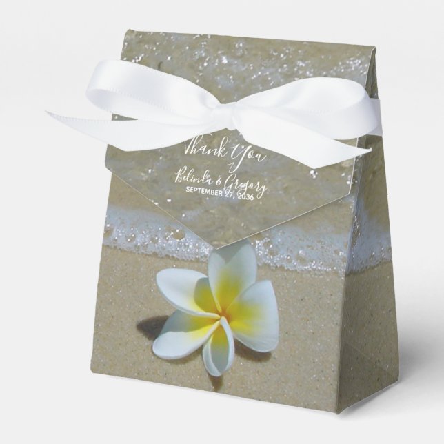 Plumeria Frangipani On Sand Wedding Favour Box (Front Side)