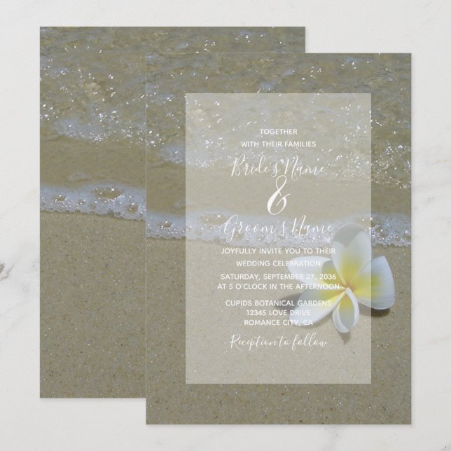 Plumeria Frangipani On Sand Wedding Invitations (Front/Back)
