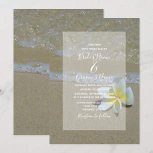 Plumeria Frangipani On Sand Wedding Invitations