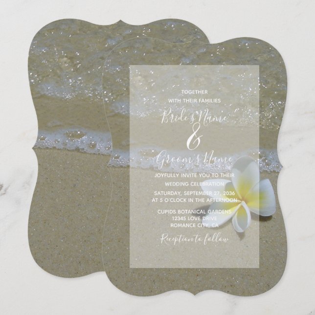 Plumeria Frangipani On Sand Wedding Invitations (Front/Back)