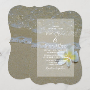 Plumeria Frangipani On Sand Wedding Invitations