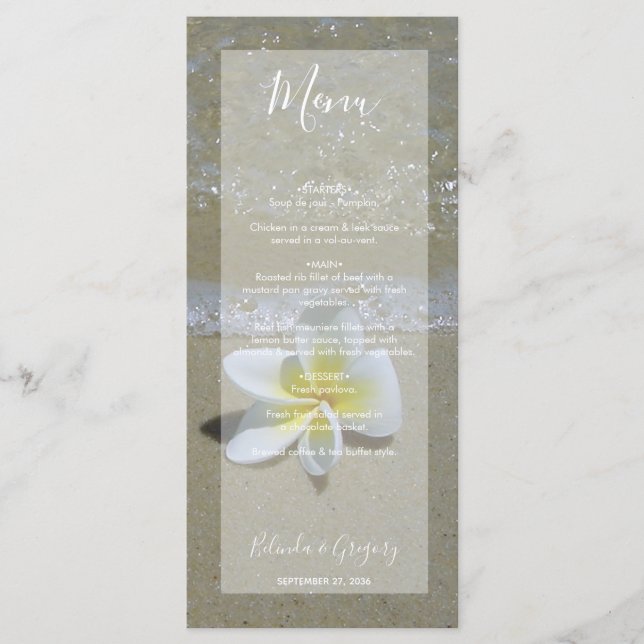 Plumeria Frangipani On Sand Wedding  Menu (Front)