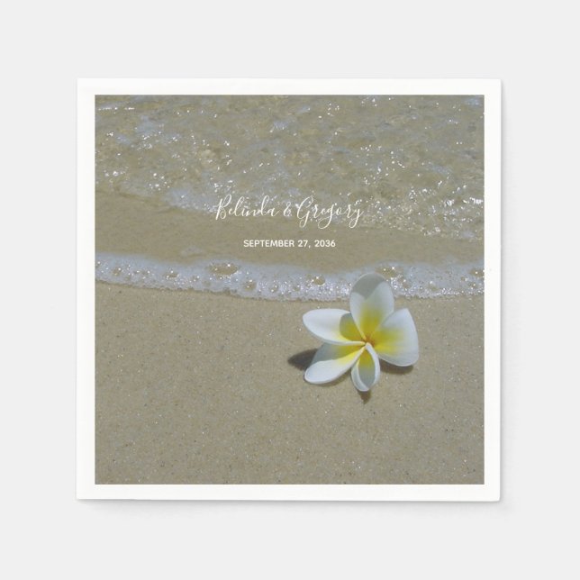 Plumeria Frangipani On Sand Wedding Napkin (Front)