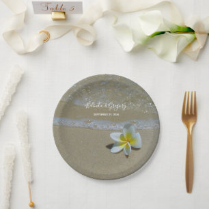 Plumeria Frangipani On Sand Wedding Paper Plate