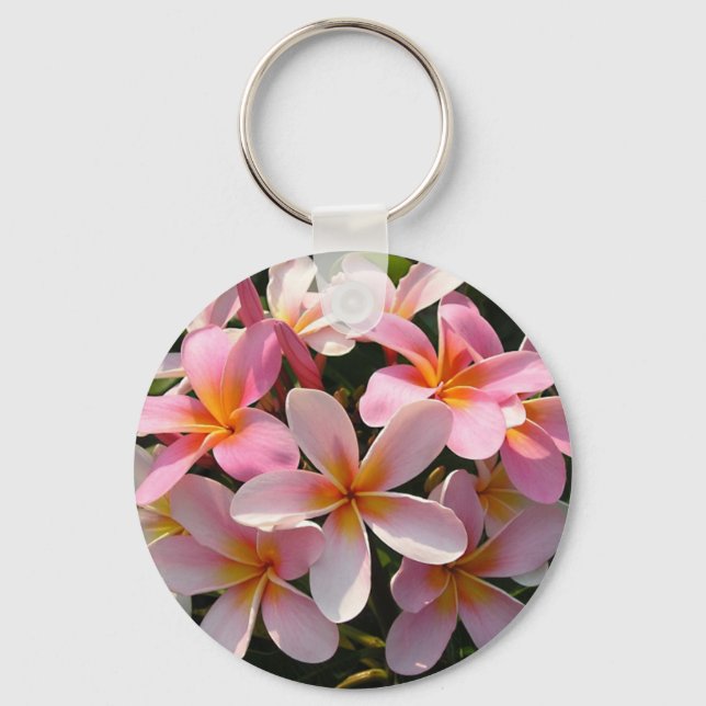 Plumeria Hawaiian Flowers Pink Key Chain (Front)