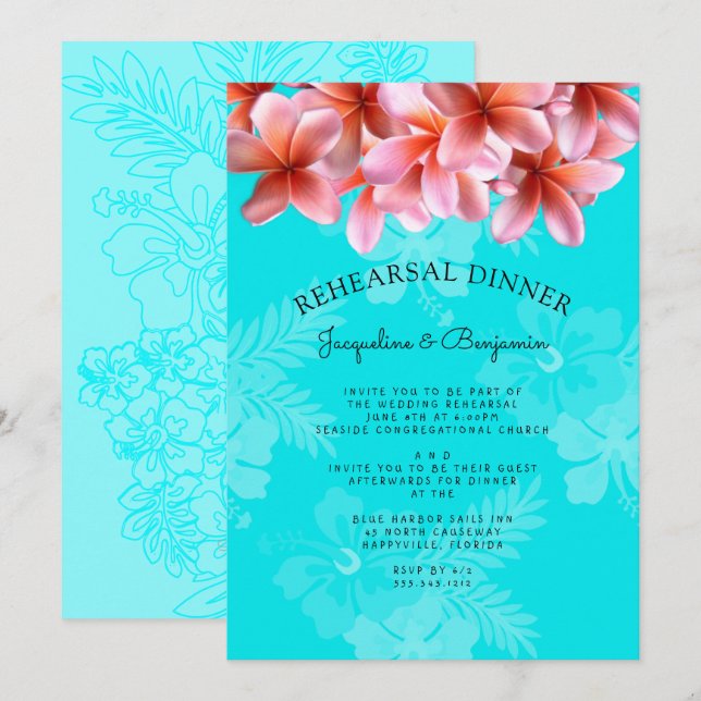 Plumeria Hawaiian Rehearsal Dinner Invitation (Front/Back)