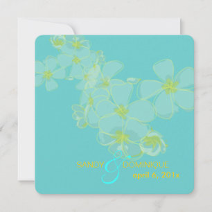 Plumeria on aqua blue invitation