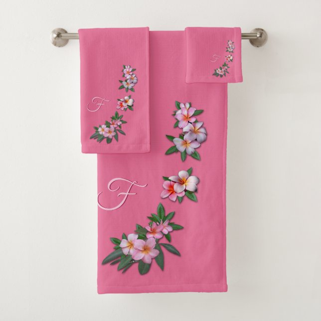 Plumeria on Pink with your Monogram Bath Towel Set (Insitu)