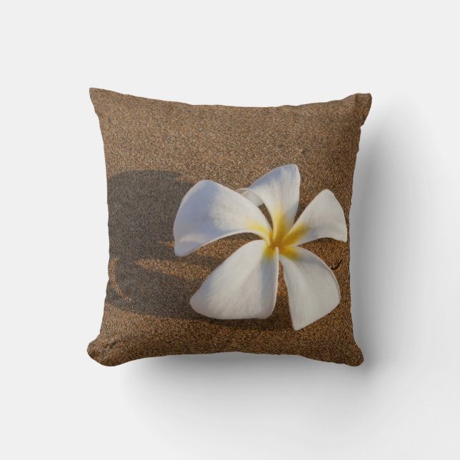 Plumeria on sandy beach, Maui, Hawaii, USA Cushion (Front)
