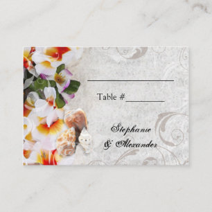 Plumeria Orchid Lei in the Sand Beach PlaceCards