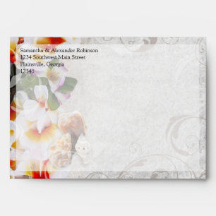 Plumeria Orchid Lei in the Sand Beach Wedding Envelope