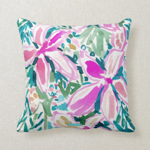 PLUMERIA PARADISE Tropical Floral Watercolor Cushion