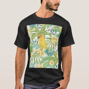 Plumeria, Parrot, Vintage Floral Pattern. T-Shirt