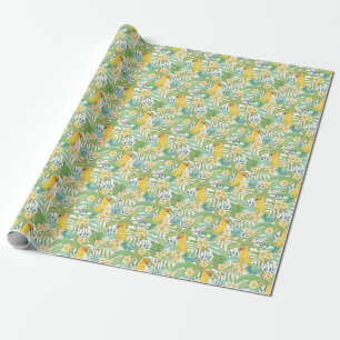 Plumeria, Parrot, Vintage Floral Pattern. Wrapping Paper