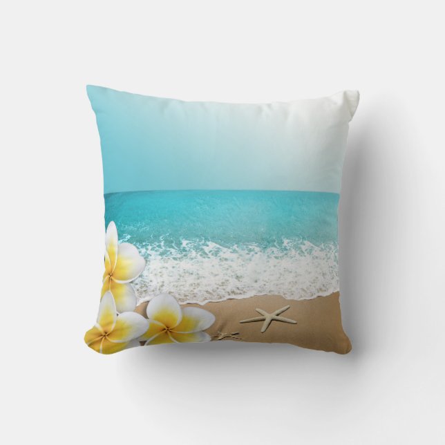 Plumeria Starfish Beach Tropical Hawaii Cushion (Front)