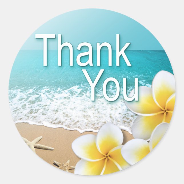 Plumeria Starfish Hawaii Beach Thank You Classic Round Sticker (Front)