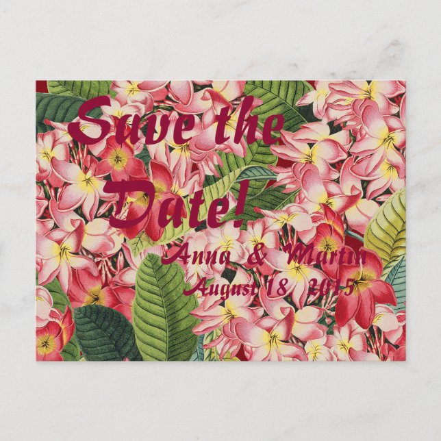 Plumeria Tropical Floral Save the Date Postcards (Front)