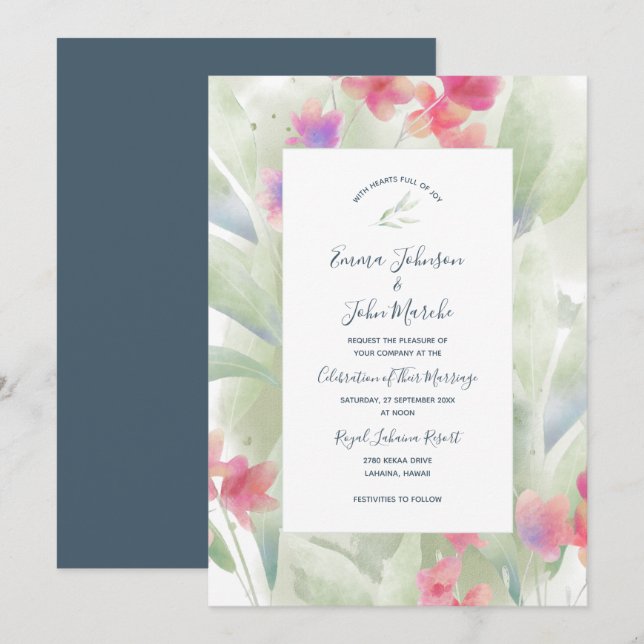 Plumeria Water Colour Invitation (Front/Back)