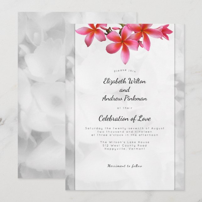 Plumeria Wedding Celebration of Love Invitation (Front/Back)