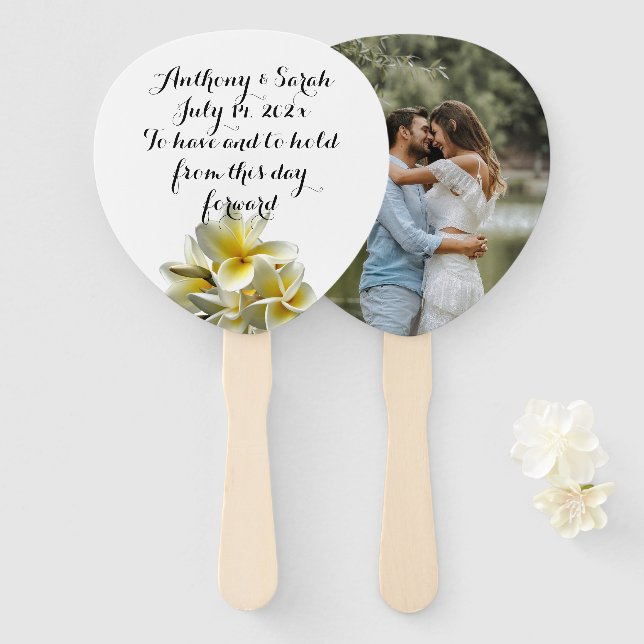 Plumeria Wedding Saying Photo Template Hand Fan (Front and Back)