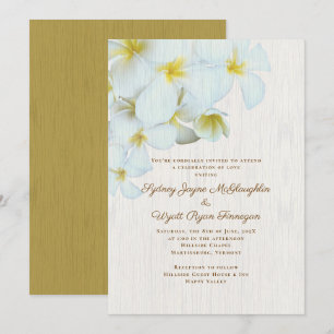 Plumeria Wood Rustic Hawaiian Flowers Wedding Invitation