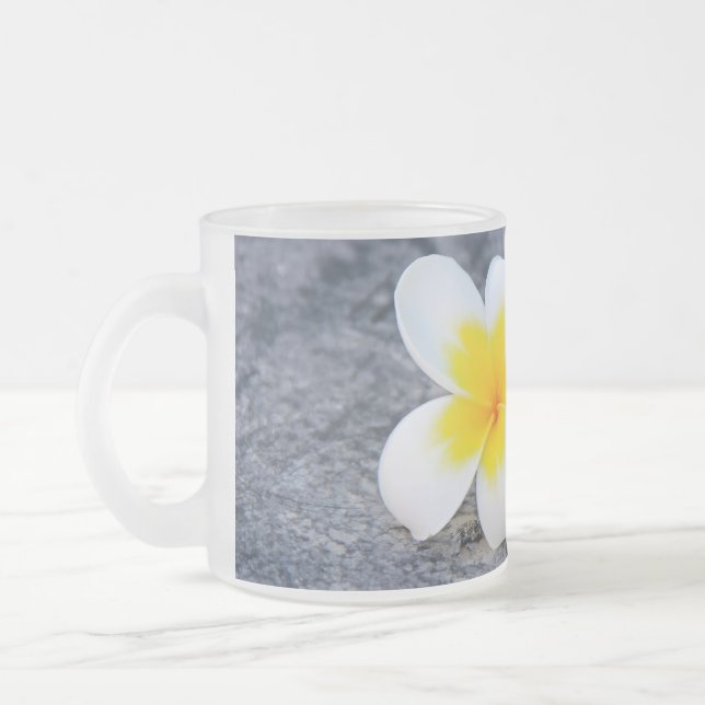 Plumerias Frosted Glass Coffee Mug (Left)