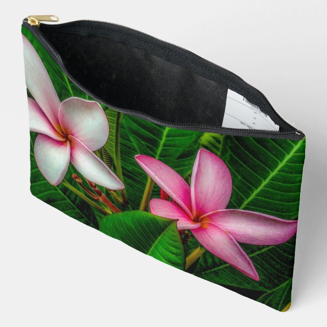 Plumerias in White and Pink  Accessory Pouch (Open)