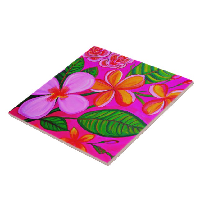 Plumerias on Pink Tile (Side)