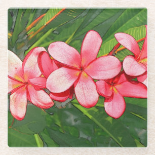 Plumerias pink glass coaster