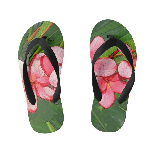 Plumerias pink  kid's flip flops (Footbed)
