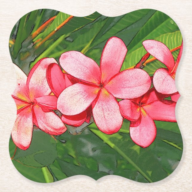 Plumerias pink   paper coaster (Front)