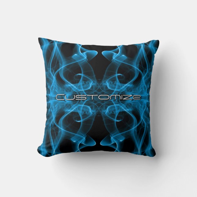 Plumes of Blue Smoke Custom on Black Cushion (Front)