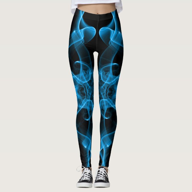 Plumes of Blue Smoke on black Leggings (Front)