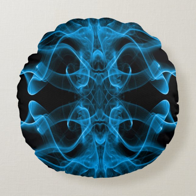 Plumes of Blue Smoke on black Round Cushion (Front)