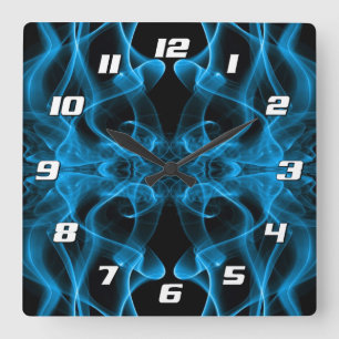 Plumes of Blue Smoke on black with Numbers Square Wall Clock