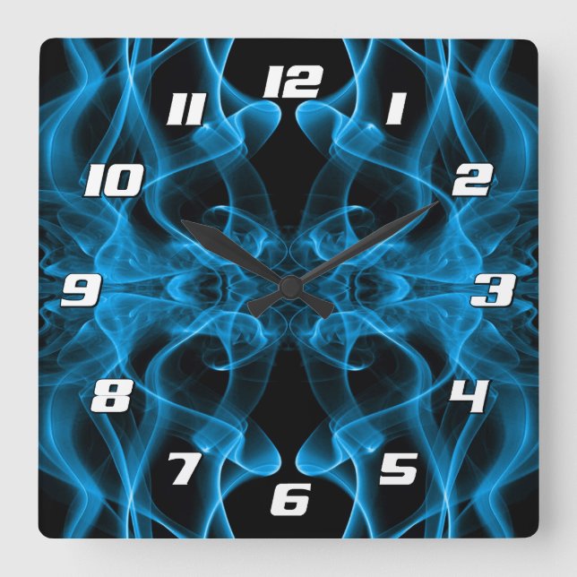 Plumes of Blue Smoke on black with Numbers Square Wall Clock (Front)