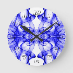 Plumes of Blue Smoke on white with Numbers Round Clock
