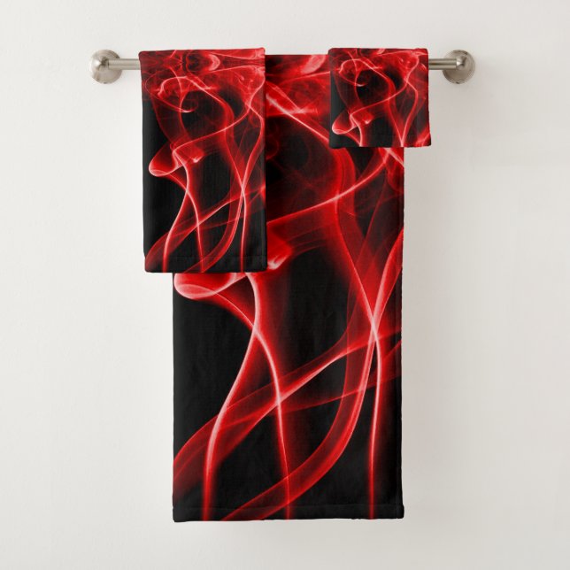 Plumes of Red Smoke on Black Bath Towel Set (Insitu)